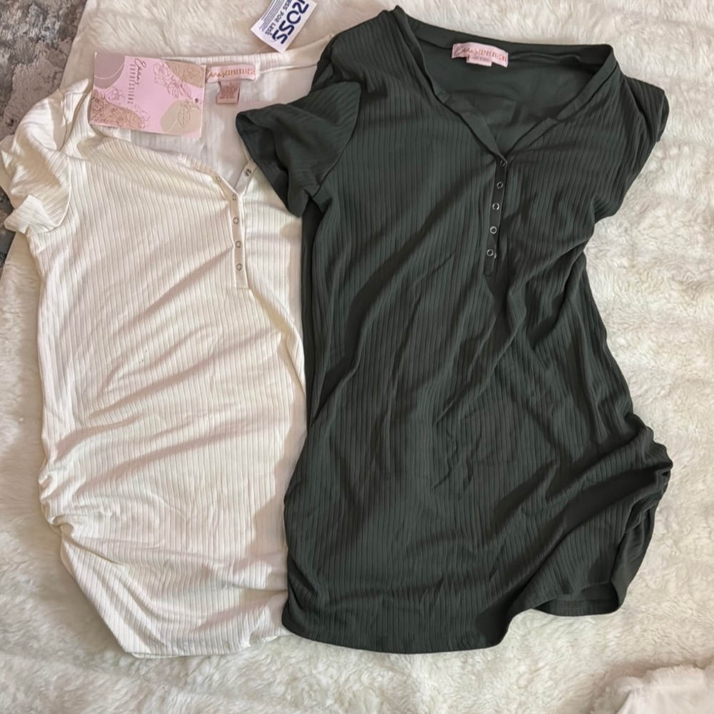 Cream and Green Fitted Polo T-Shirts Short Sleeve